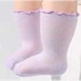 thumbnail image 3 of ITSAME Baby Girls Crew Socks Ruffle Cuff Breathable Cotton Thin Solid Color Mid-Calf Casual Socks for Infants Purple Size 2T, 3 of 7