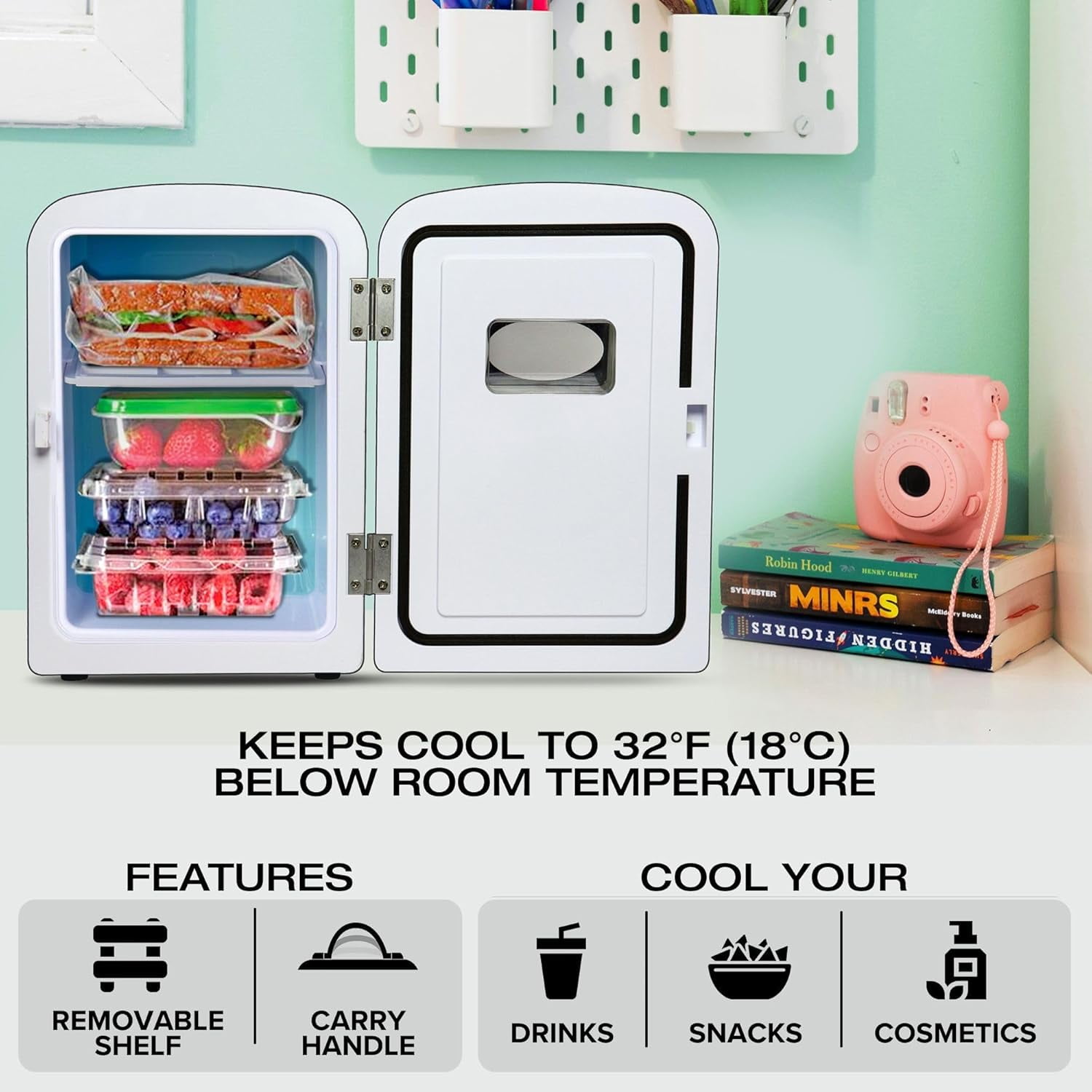 Fridge - Portable Table Top Beverage Cooler, 12V 110V Refrigerator for Drinks, Car, Dorm, Outdoor