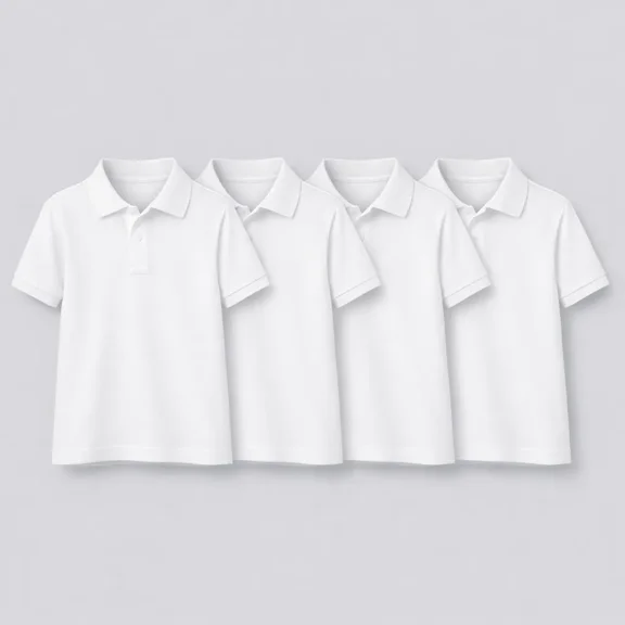 Paquete de 4 playeras polo escolares para niño 100% algodón color blanco