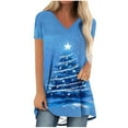 thumbnail image 1 of Camiseta Impresa con Cuello en V de Manga de Raglan de la Parte Trasera Larga Delantera Corta de las Mujeres de Navidad, Vacaciones Informales, 1 of 5