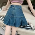 thumbnail image 4 of JIKNTTR Womens Casual Jean Skirts Summer High Waisted Pleated Denim Skirt Shorts Fashion A-Line Denim Skirt Short Skirts Trendy Jean Shorts, 4 of 6