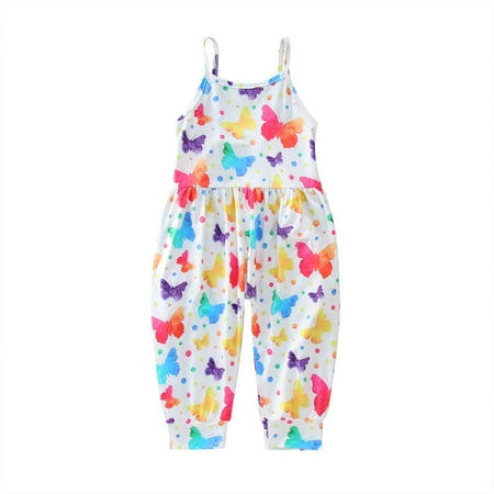 

fvwitlyh Girls Jumpsuits & Rompers Girl Baby Jumper Strap Clothes Jumpsuit Romper Playsuit Kids Print Summer Baby Sleeveless 1-6Y Girls Rompers Size 12-14
