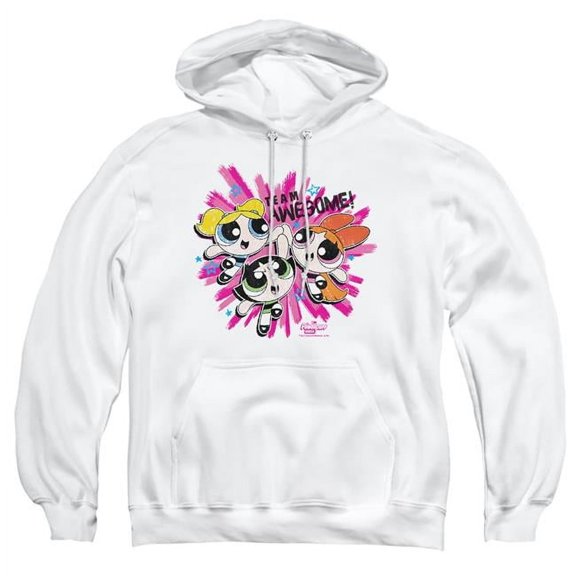 Trevco Sportswear CN707-AFTH-3 Powerpuff Girls Team Awesome Adult Pullover Hoodie, White - Large
