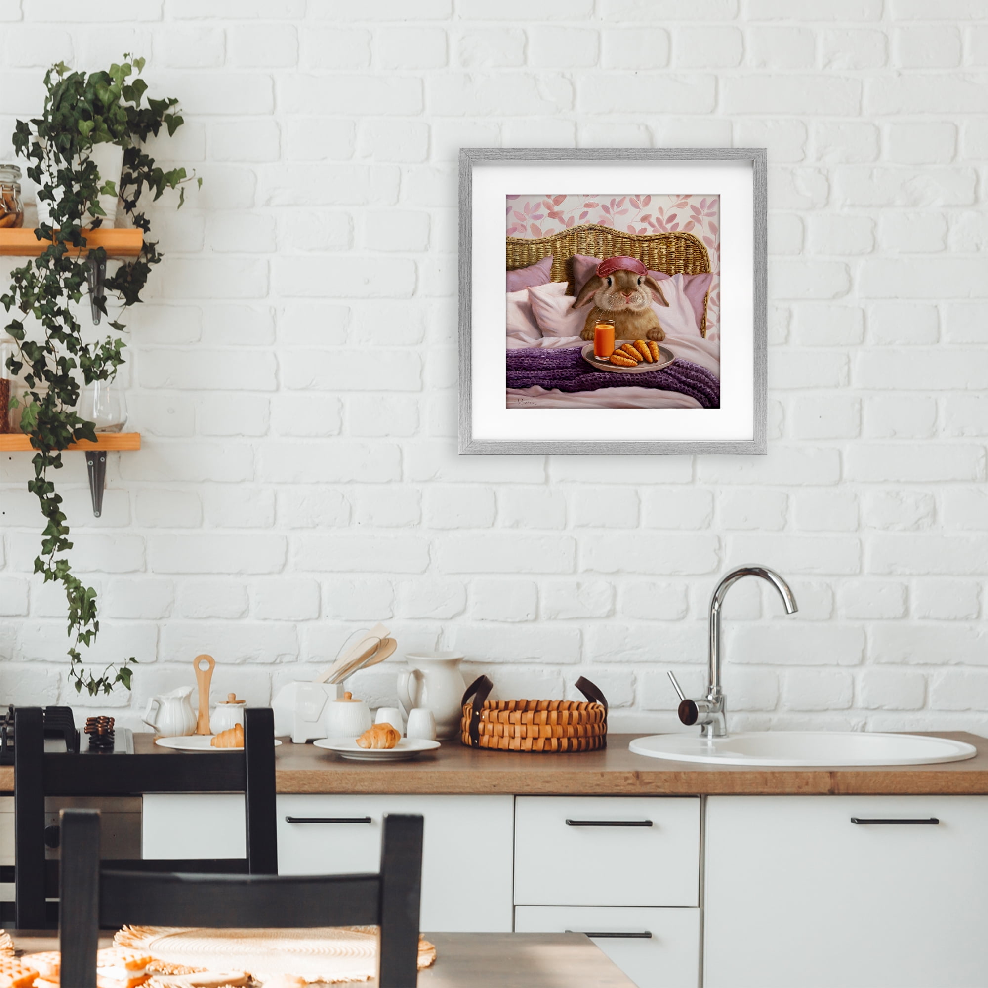 Stupell Industries Hoppy Meal Bunny in Bed Gray Framed Print Under Glass, design by Lucia Heffernan