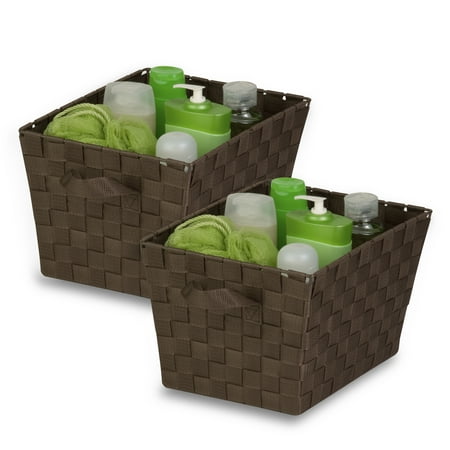 Raffia Woven Tote - Honey Can Do Small Woven Tote Bin with Straps, Brown (Set of 2)