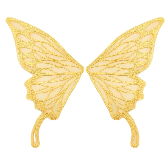 KHONTS 1 Pair Fairy Wings Sew on Patches Butterfly Lace Appliques Wings Embroidery Collar Neckline Trims Embellishments DIY Garment Dress Supplies Yellow One Size