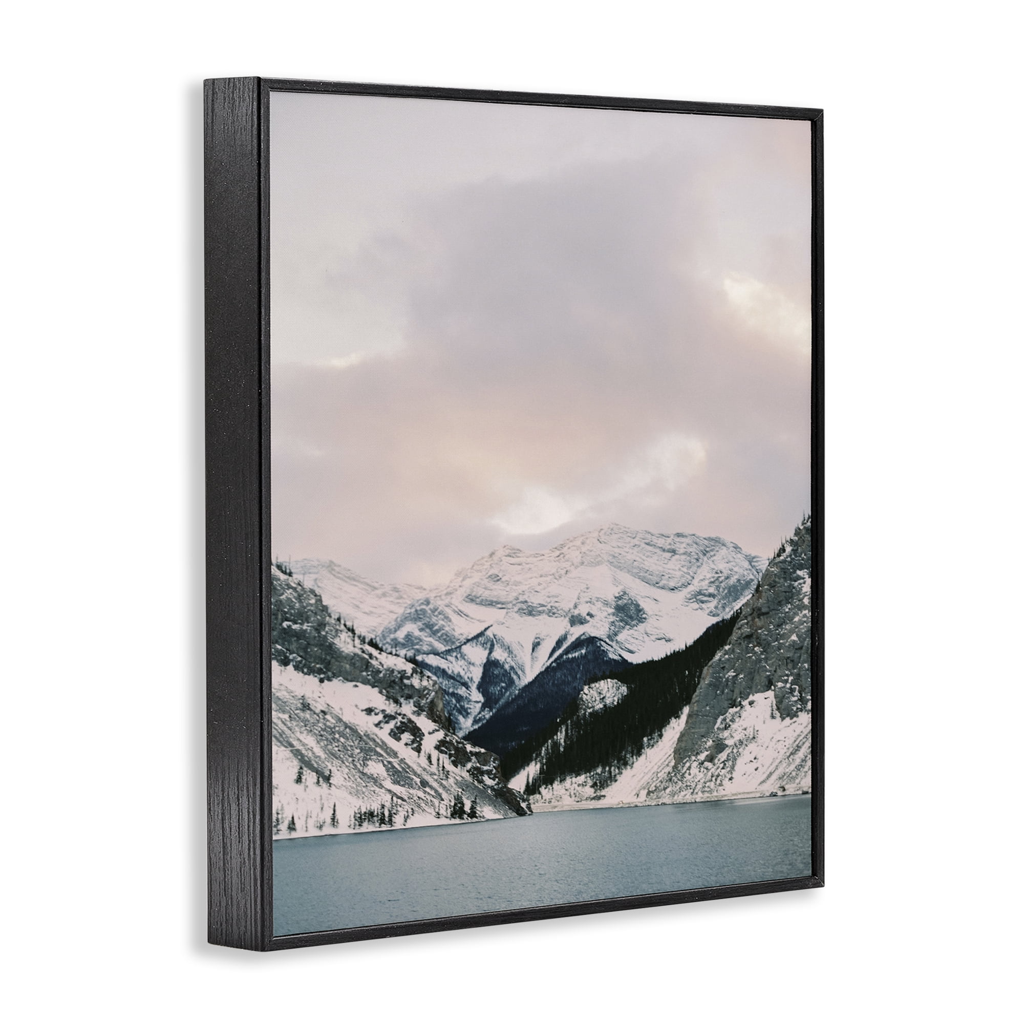 Stupell Industries Snowy Peaks Seascape Landscape Photography Black Framed Art Print Wall Art, 16 x 20