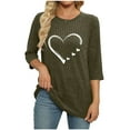 thumbnail image 4 of Lenpel Women's Tunic Tops 3/4 Length Sleeve Crew Neck Heart Printed Brushed Fleece Ribbed Knit T Shirts Casual Lightweight Sweaters(Army Green,Small), 4 of 5