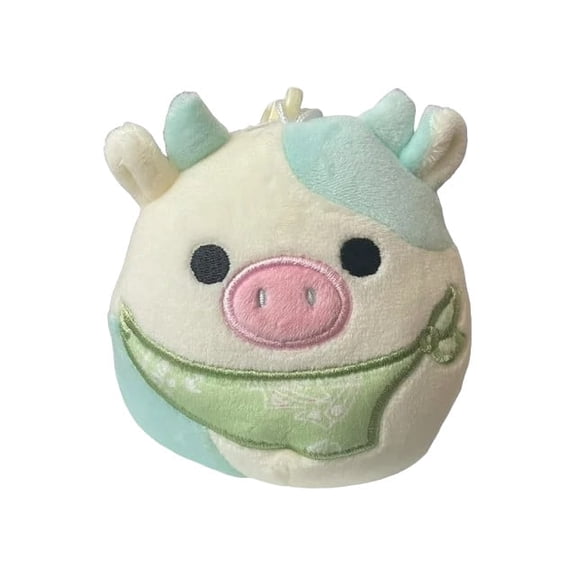 Squishmallows 3.5-Inch Clip Belana Cow with Green Bandana - Official Jazwares Plush - Collectible Soft & Squishy Stuffed Animal Toy