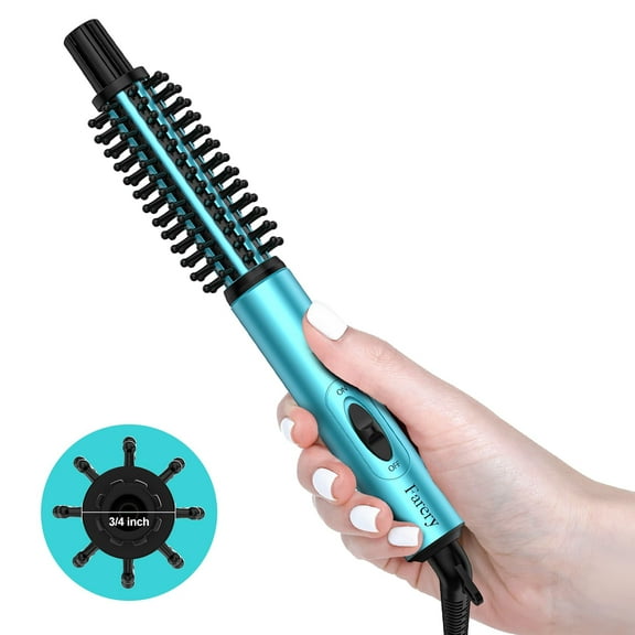FARERY Mini Thermal Brush,  3/4“ Travel Size Curling Brush for Volumizing and Small Curls, Blue