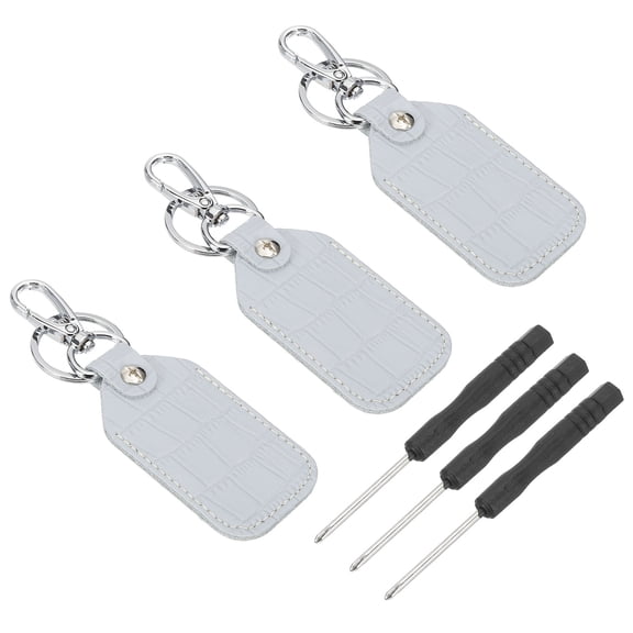 Uxcell Leather Key Fob, 3 Pcs Genuine Leather Key Cover RFID Key Fob Protector Air Tag Holder Keychain Case with Key Ring & Screwdriver for Car Key ID Key Card Light Blue