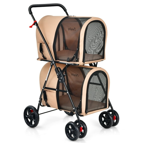 Infans 4-in-1 Double Pet Stroller w/ Detachable Carrier Travel Carriage for Cats Beige