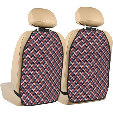 Zeuib Red Blue Checked Print Anti-kick Storage Mat for Car Seats 2 Pcs Car BackSeat Organizer Kick Mat Seat Protector Car Travel Accessories Backseat Protector Cover with Storage Bag