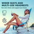 thumbnail image 3 of Folding Beach Chair for Adults: Low/High Back Chairs with Carry Bag - Extra Wide Seat Chair with Comfortable Pillow & Storage Pocket (1 Pack & 2 Pack, Blue), 3 of 14
