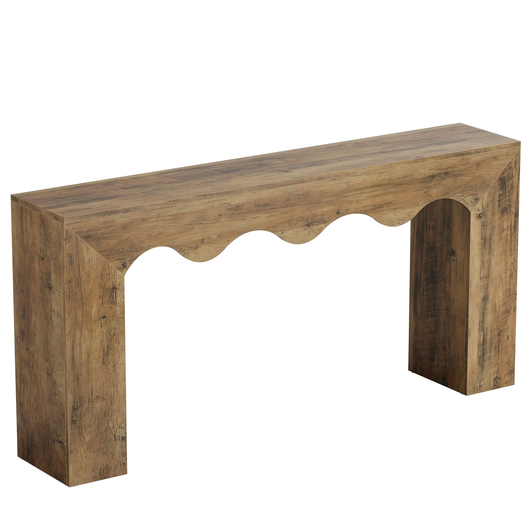 MAYEERTY 63" Retro Console Table, Wooden Entryway Sofa Table with Unique Wave Edge Design, Vintage Hallway Accent Stand with Storage for Living Room