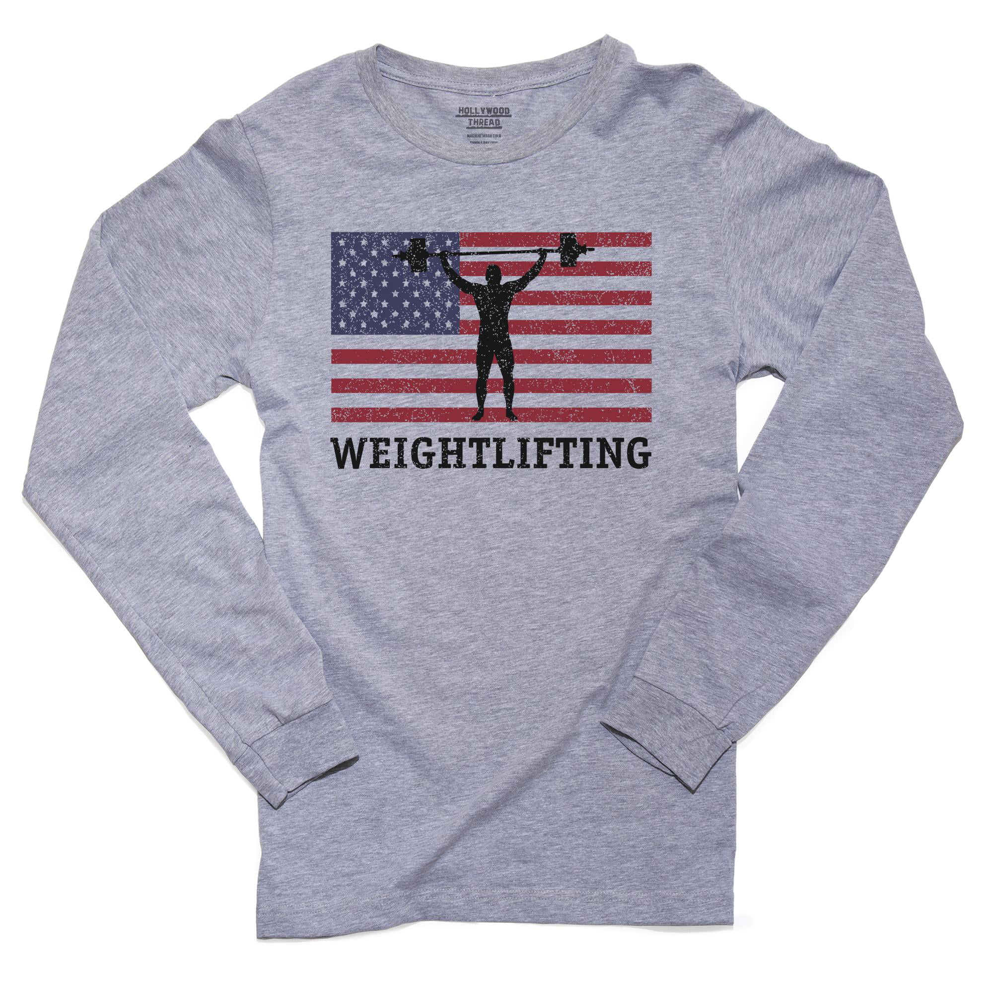 cowboy jeg er træt ulækkert USA Olympic - Weightlifting - Vintage Flag - Silhouette Men's Long Sleeve  Grey T-Shirt - Walmart.com