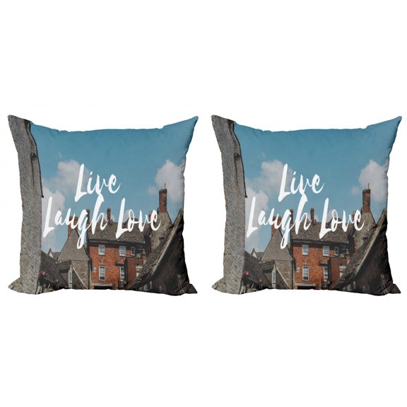 Ambesonne Live Laugh Love Throw Pillow Cover 2 Pack, Rustic Houses, 24", Multicolor