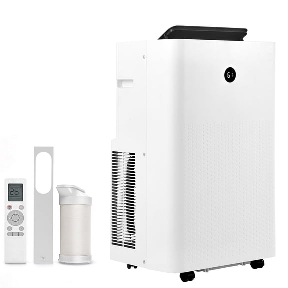 KFFKFF Portable Air Conditioner and Heater Combo, 14000 BTU (9800 BTU SACC) 5-in-1 Unit with LED Touch Panel & Remote Control, 24-Hour Timer, Dehumidifier, Fan, and Sleep Mode for Indoor Spaces