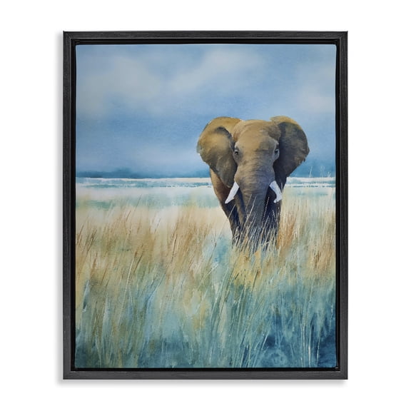 Stupell Industries Contemporary Blue Grass Elephant Black Floating Frame Canvas Art, 17 x 21, by Franklyn Gregory