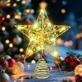 thumbnail image 2 of Qoosea Christmas Tree Topper Star, 10" Gold Glitter Sparkle , Golden Bead Metal Hollow 20 LED String Lights for Christmas Tree Star Topper Decor, 2 of 8