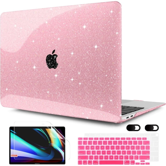 Case for MacBook Air 13 inch 2021 2020 2019 2018 Released A2337 M1 A2179 A1932 with Touch ID, Thin Soft PC Hard Shell Keyboard Cover Compatible 13.3, Glitter Pink