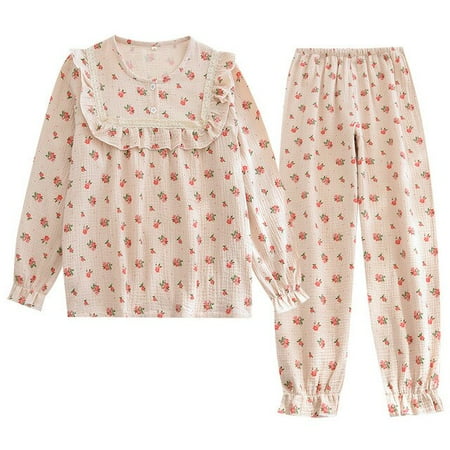 

CoCopeaunt Women Pajamas 2 PC Korean Style Cotton Sleepwear Flower Print Women Casual Homewear Thin Pijama Mujer Sleeping Suit Home Clothes