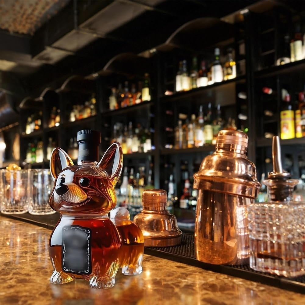 Corgi Crown Royal Whiskey Decanter, Dog Whiskey Bottle, Funny Animal Liquor Bottle for Bar Home Office Decor, Unique Glass Decanter for Wine Lovers and Dog Enthusiasts, Decorative Bottles