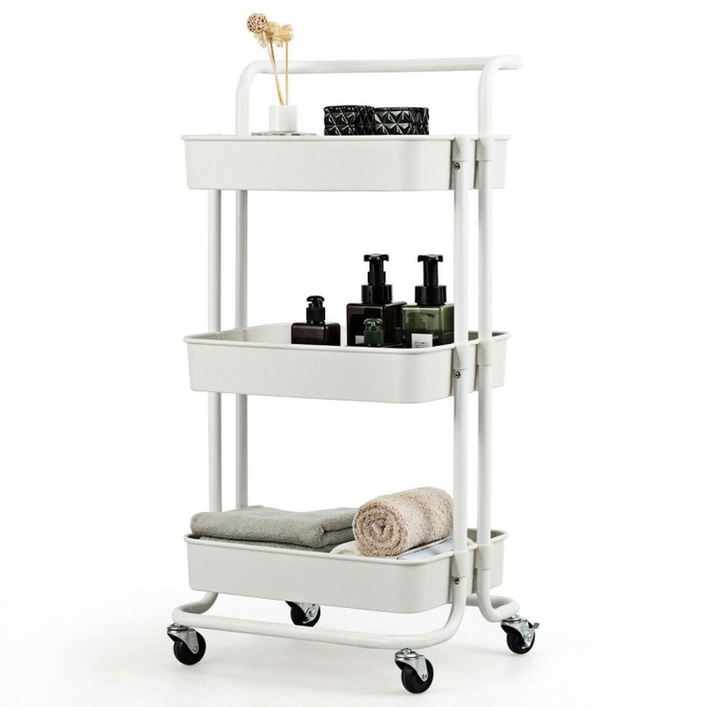 Finihen Rolling Cart, Kitchen Island Cart, 3-Tier Utility Cart Storage Rolling Cart with Casters, for Kitchen, Dining Room, White Finihen Rolling Cart, Kitchen Island Cart, 3-Tier Utility Cart Storage Rolling Cart with Casters, for Kitchen, Dining Room, White