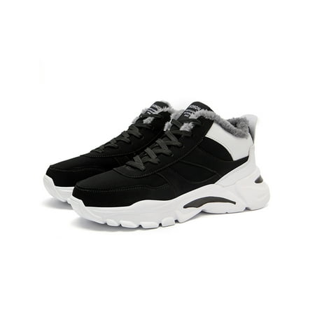 

Crocowalk Mens Non Slip Round Toe Athletic Shoes Hiking Lightweight Plush Lining Lace Up Sneakers Black And White 8
