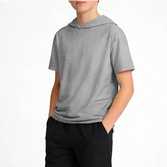 ZOYOEN Boys Short Sleeve Hoodie- Quick Dry Workout Casual Loose Hooded T Shirts Gray Size 5-14