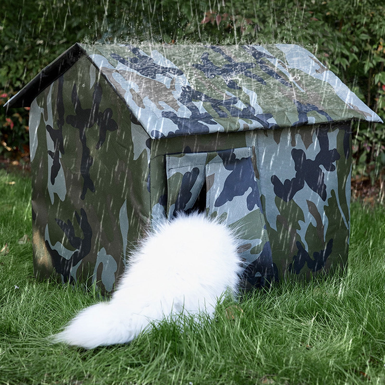 Rupoun Outdoor Cat House Feral Shelter, Water Resistant Weather Proof Oxford Cloth Enclosed Pet Bed, L - 19.7x17.7 in / 50x45 cm