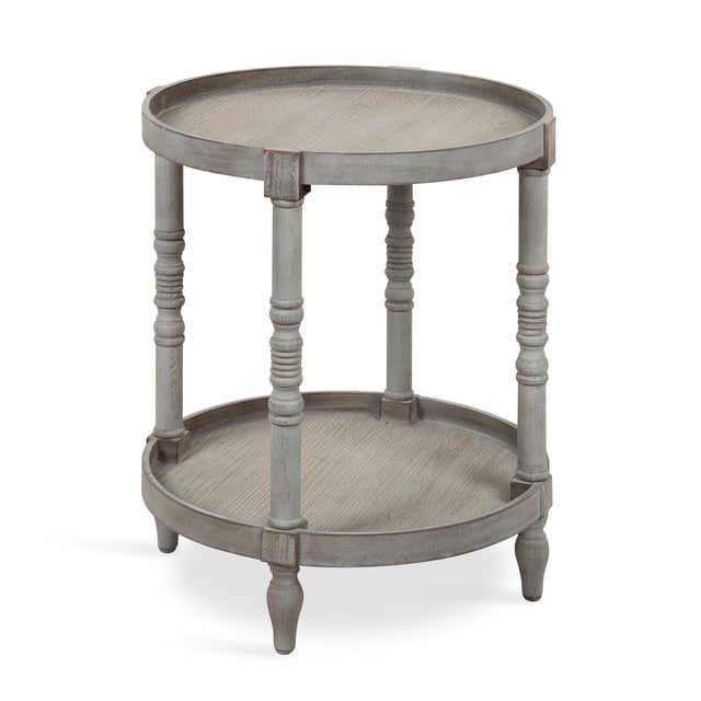 Kate and Laurel Bellport Shabby Chic Round Side Accent Table or Plant Stand with Turned Legs and Lower Shelf, Distressed Gray Finish
