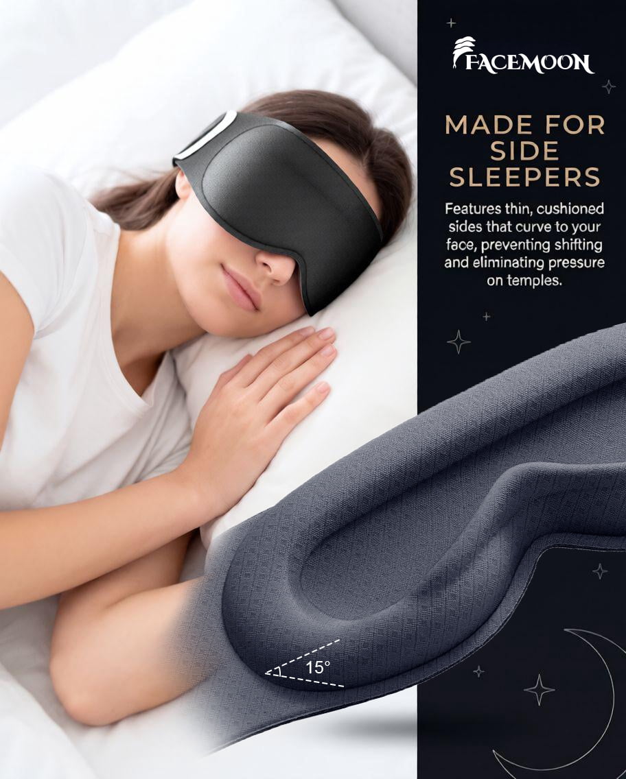 FACEMOON 3D Contoured Blackout Sleep Mask Weighted for Men and Women Calm Night's Sleep Soft Memory Foam Zero Eye Pressure Office Rest Black