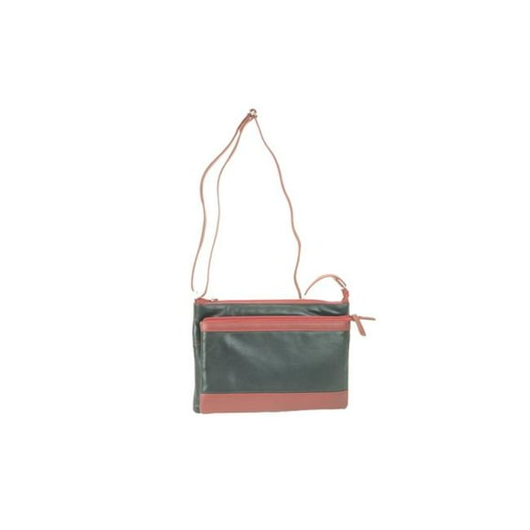 R&R Leather 2-229-4H-BLR Ladies Luxor Leather 2 Top Zip & Front Slot Pocket Crossbody Bag, Black & Red