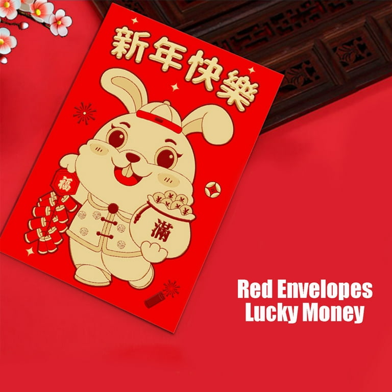 2023 Year Of The Rabbit Red Envelope 6pcs Cartoon Red Envelopes Emboss Foil  Stamping Lucky Money Envelopes