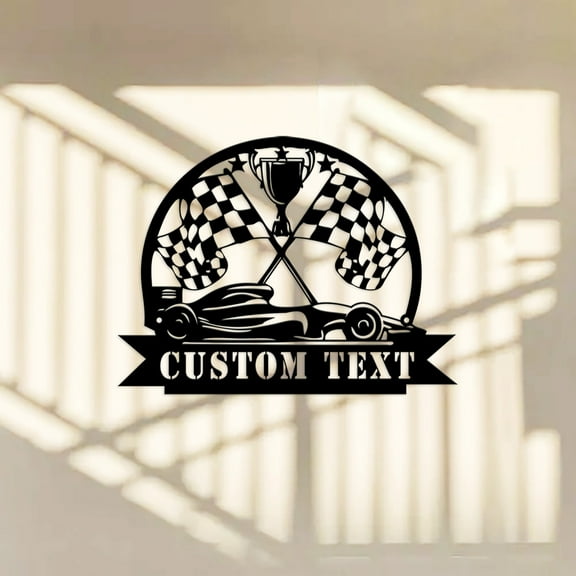 Custom Racing Flag Sprint Car Metal Wall Art Personalized Racer Name Sign Home Decor Car Racing Decoration Man Cave Christmas