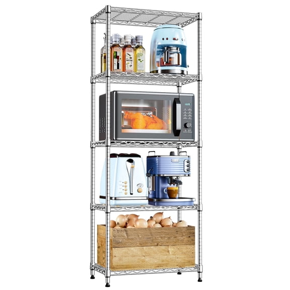 M MZG 5-Tier Storage Racks and Shelving for Kitchen, Bathroom, Pantry, Office, Garage, 1250 lbs,Chrome,13.7" D x 23.6" W x 62.4" H,