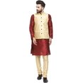 thumbnail image 1 of Royal Kurta Men's Silk Blend Kurta Pyjama & Nehru Jacket Set (44, Maroon-Gold), 1 of 1