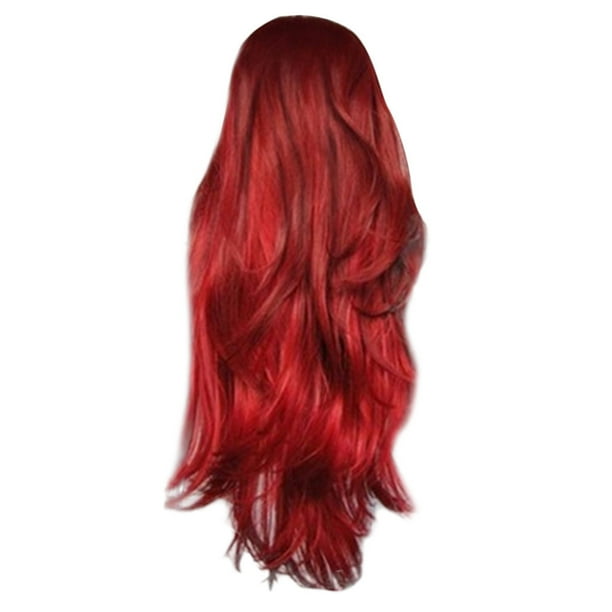 Peluca sintética ondulada y larga de moda, color rojo, natural y completa para mujer.
