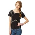 thumbnail image 2 of Aeropostale Womens Studded Scoop Neck Embellished T-Shirt, Black, Juniors, Small, 2 of 2