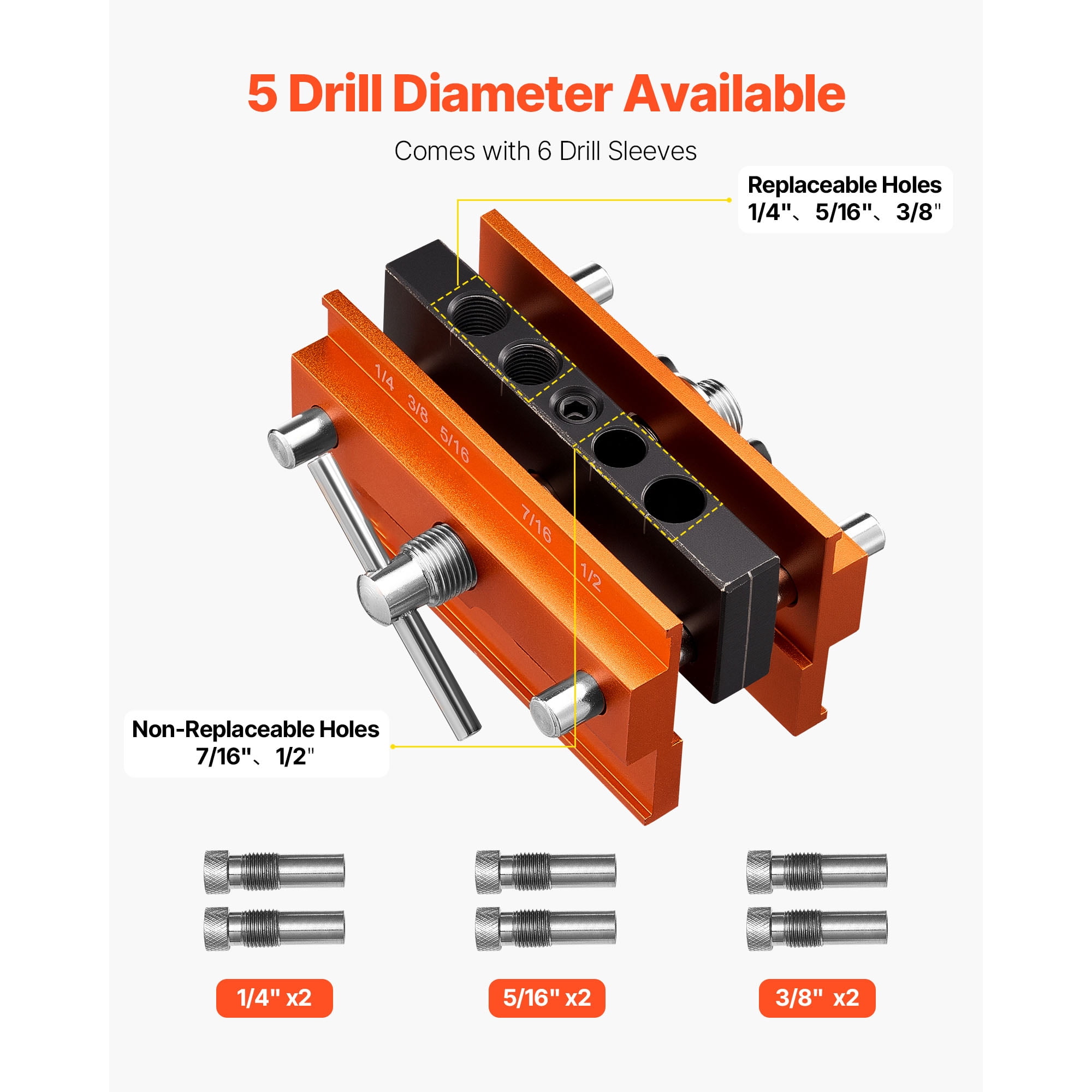 KFFKFF Doweling Jig Kit, Self-Centering Dowel Drill Jig for Precise Holes, Aluminum Alloy Woodworking Tool with 6 Drill Guide Bushings, Adjustable Width, Ideal for Woodworking, Drilling, and Marking