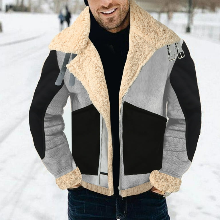 Men Plus Size Coat Lapel Long Sleeve Padded Leather Jacket Vintage Thicken Coat Sheepskin Zipper Jacket winter jackets for men - Walmart.com