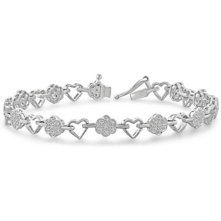 JewelersClub White Diamond Accent Sterling Silver Heart and Flower Bracelet, 7.25