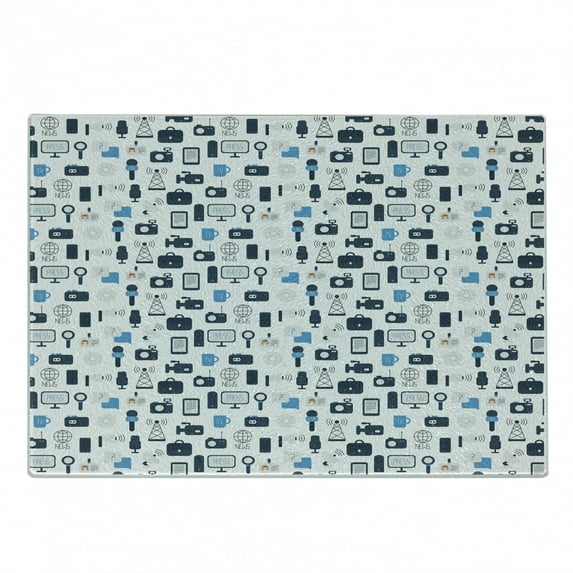 Blue and White Cutting Board, Journalism Mass Media Communication Theme Press TV News, Decorative Tempered Glass Cutting and Serving Board, Small Size, Pale Blue Dark Blue, by Ambesonne