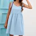 thumbnail image 6 of IROINNID Women's Sleeveless Solid Color Sundress Summer New Casual Bandage Doll Cotton And Linen Dress Round Neckline Knee-Length Dress, 6 of 9