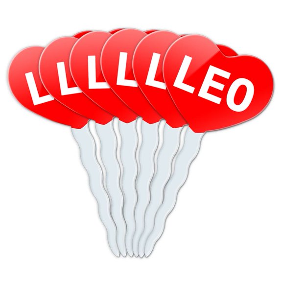 Leo Heart Love Cupcake Picks Toppers - Set of 6