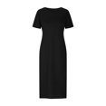 thumbnail image 4 of Summer Dresses for Women 2025 Ndbuld Women's Casual Short Sleeved Split Solid Round Neck Dress Black XXXL, 4 of 6