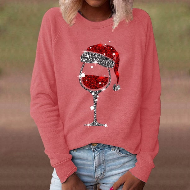 Pntutb Blusa informal de manga larga con cuello redondo y estampado navideño para mujer Pntutb Pntutb-6747