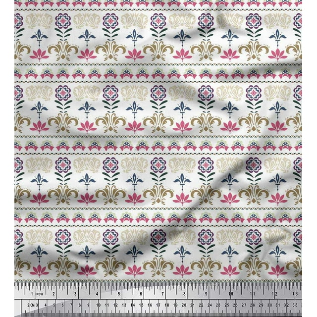 Soimoi Rayon Fabric Leaves & Floral Block Decor Fabric Printed Yard 56 Inch Wide
