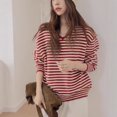 thumbnail image 3 of Suéter a rayas en contraste para mujer 2024 Otoño e invierno diseño de gama alta con cuello en V camisa de fondo de punto suelta top de manga larga para mujer, 3 of 5